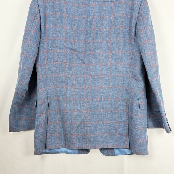 Paul Fredrick Linen Blazer Sport Coat Mens Size 43R Blue Plaid Jacket - Picture 6 of 16